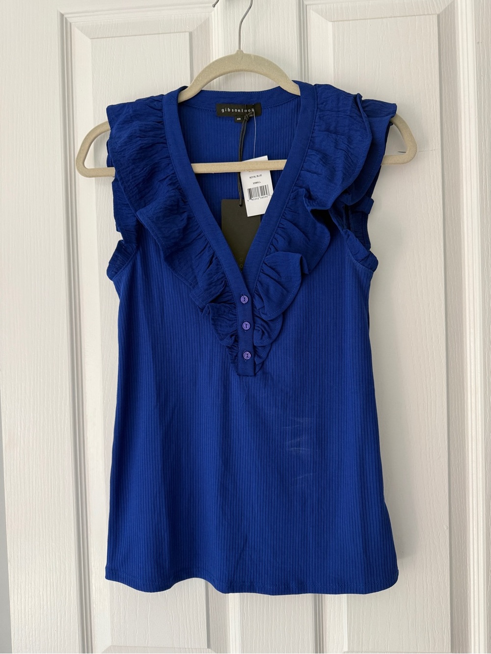 Gibsonlook Ruffled V-Neck Sleeveless Tank - Cobalt Blue